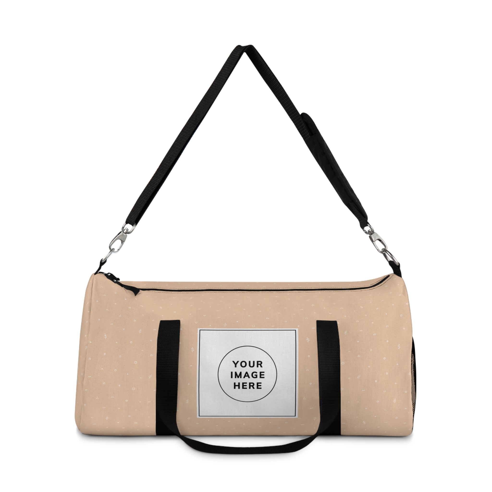 Personalized Beige Duffel Bag — Custom Travel Gym Overnight Bag