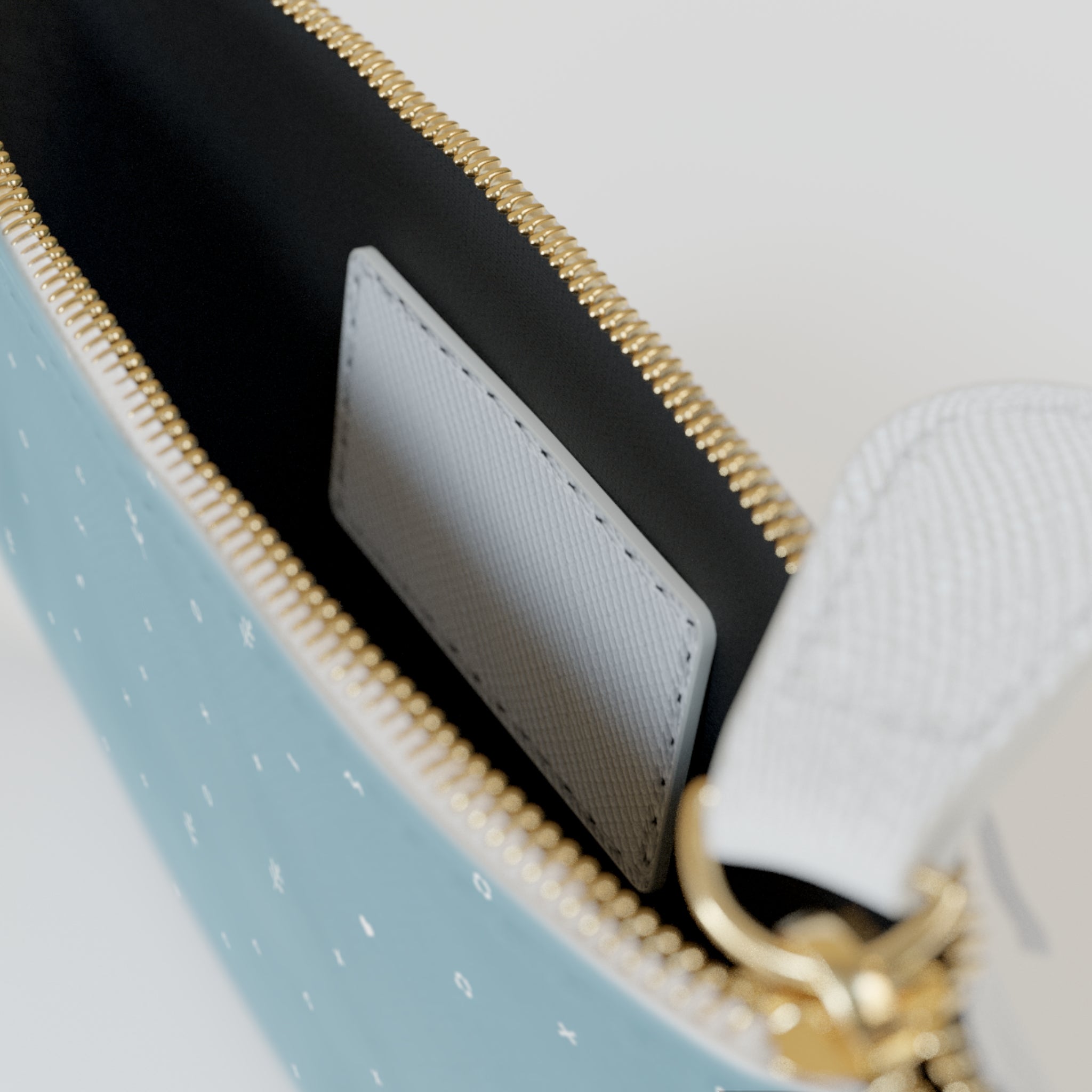 Mini Clutch Bag — Personalized Light Blue Snowflake Zipper Pouch